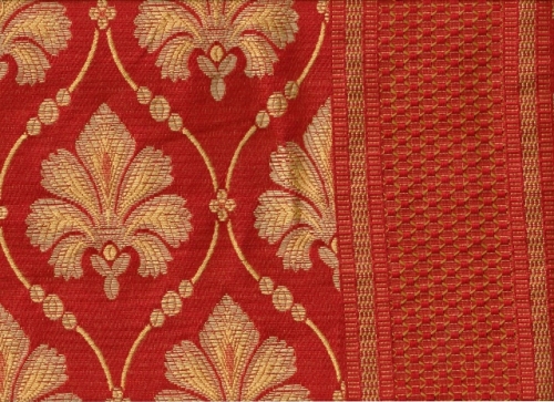 Jacquard Lilienmotiv in rot-gold (991045)