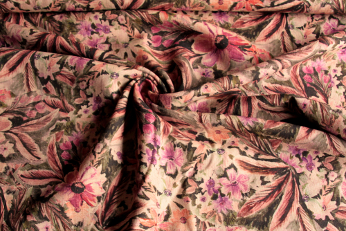 Viskose-Leinen-Mix Blumen beige-rosé (992107)