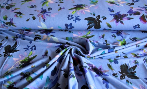 Viskose-Jersey Blumen hellblau (992135)