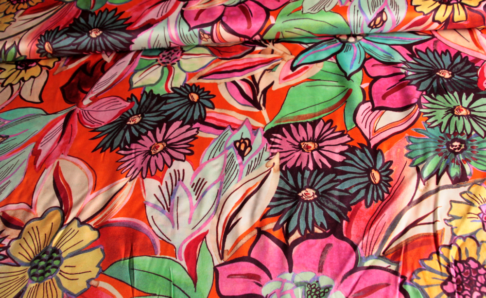 Viskose Satin Retro-Flowers (992112)