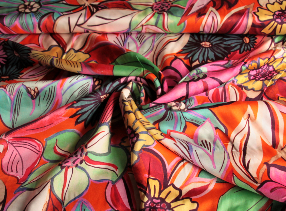 Viskose Satin Retro-Flowers (992112)