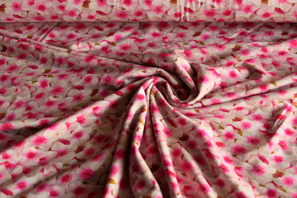 Viskose-Jersey Blümchen weiß-pink (992129)