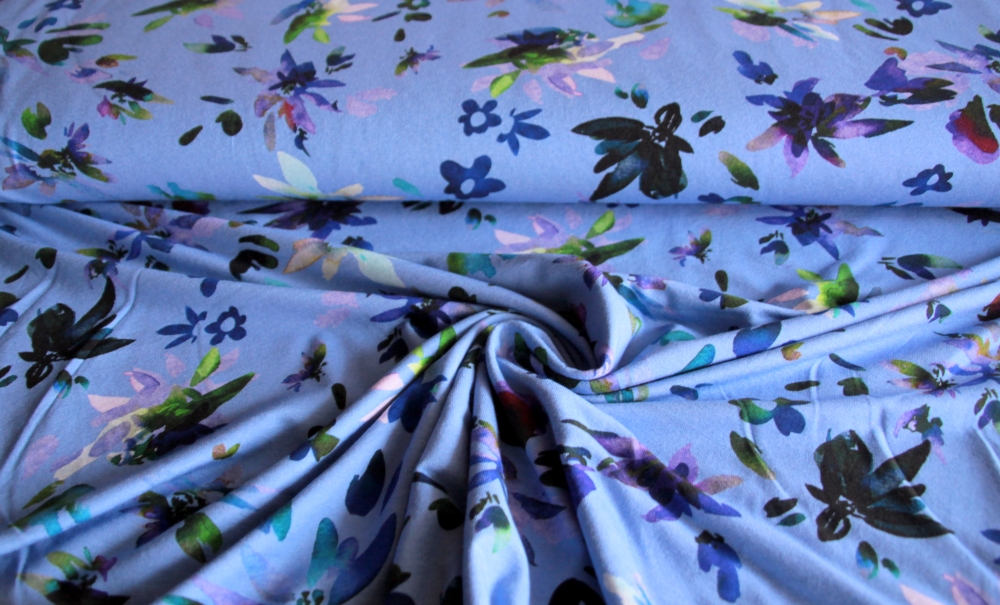 Viskose-Jersey Blumen hellblau (992135)